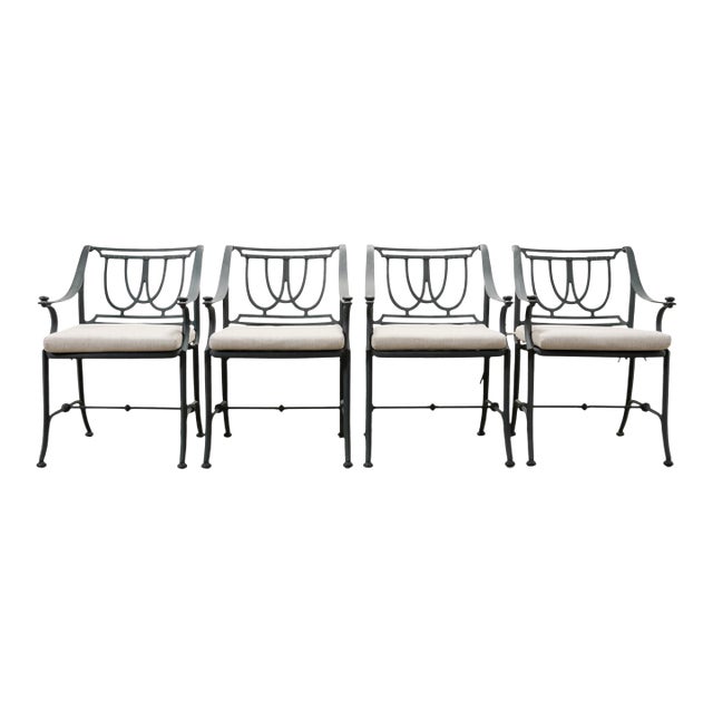 Set of Four Brown Jordan-Style Neoclassical Garden Armchairs For Sale