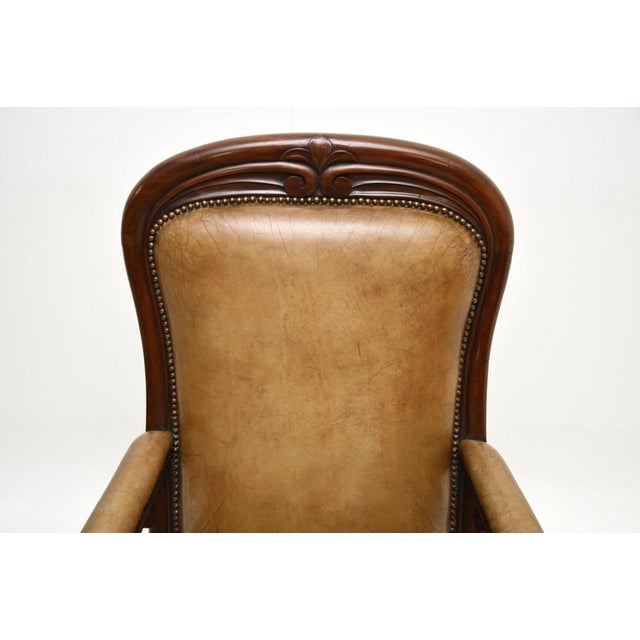 Mid 19th Century Antique Victorian Carved Leather Chair, 1850s For Sale - Image 5 of 11