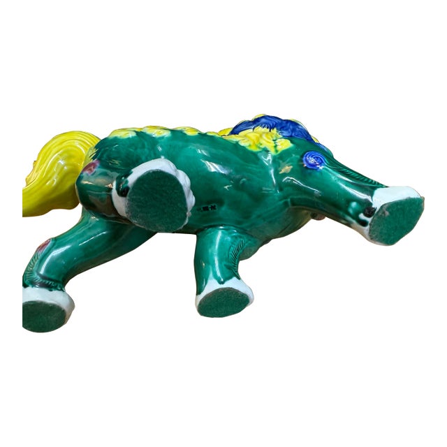 Pair of Colorful Vintage Asian Foo Dogs, 1980’s For Sale - Image 4 of 6
