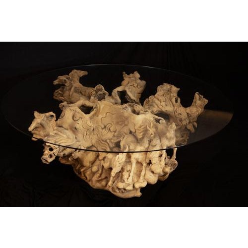 1980s Carved Trunk Wooden Dining Table For Sale - Image 5 of 14