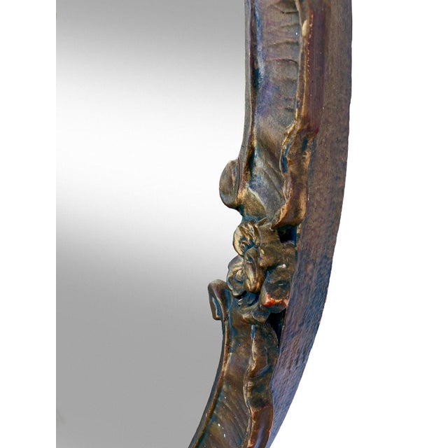 Large Round Hand Carved Wood Mirror, Early 20th Century For Sale - Image 10 of 10