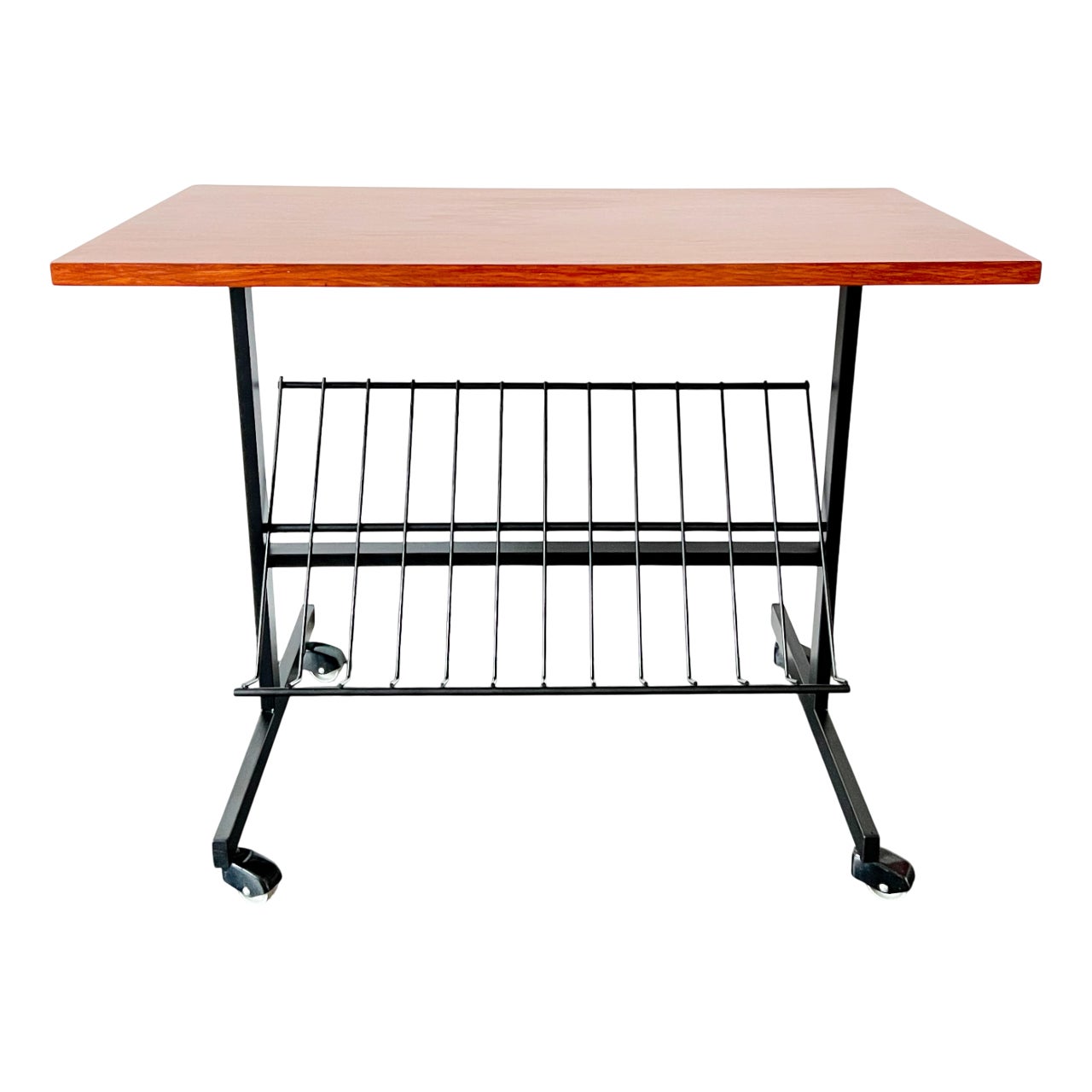 Mid-Century Table on Wheels in Wood and Metal, 1960s-1970s | Chairish