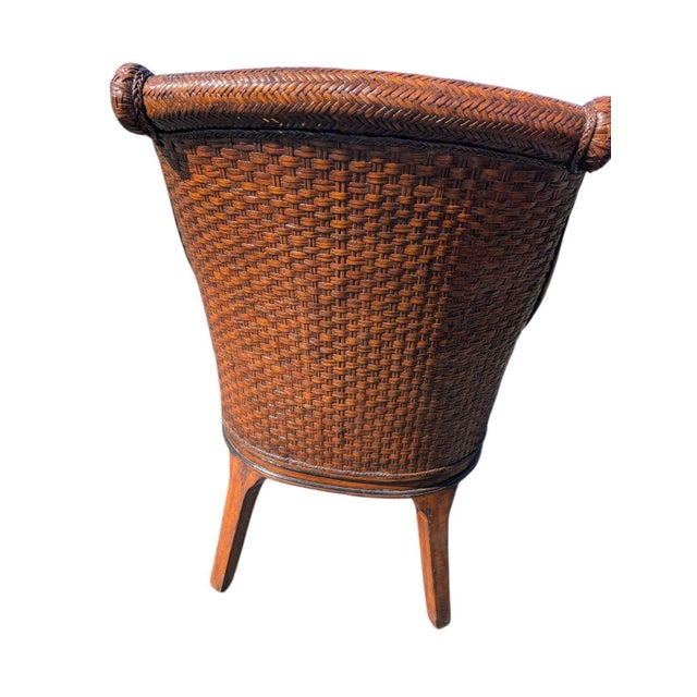 Late 20th Century Set of 4 Marge Carson British Colonial Woven Rattan Armchairs For Sale - Image 10 of 14