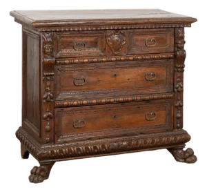 18th Century Carved Walnut Italian Chest of Three Drawers