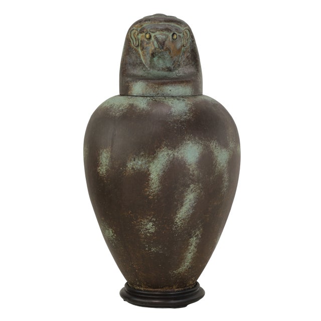 A Pair of Exquisite Vintage Hand-Forged Tin Canopy Jars Duamutf (Jackal) and Kebekhsenuf (Falcon) For Sale - Image 13 of 15