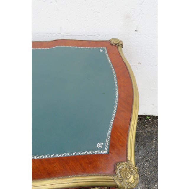 French Green Leather Top With Metal Accent Large Partner Desk 6117 For Sale - Image 18 of 18