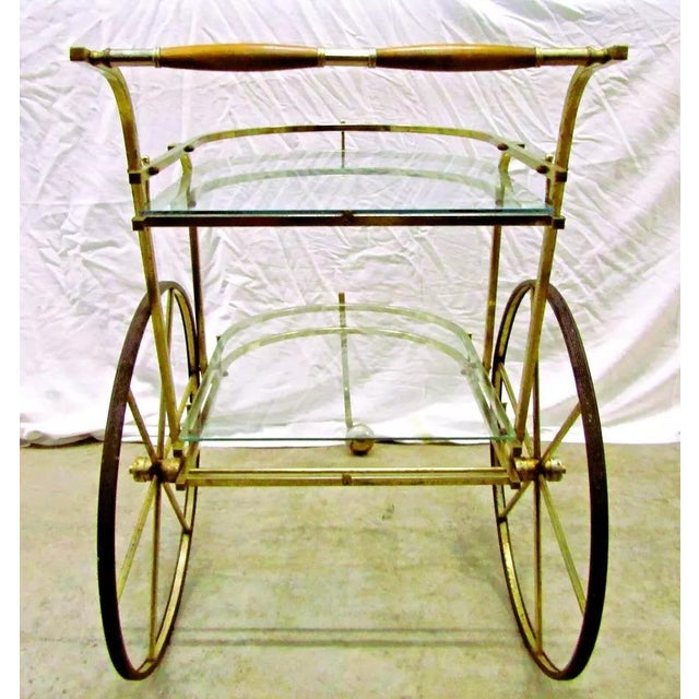 1950s 1950s Mid-Century Modern Brass and Glass Bar Cart Tea Cart For Sale - Image 5 of 12