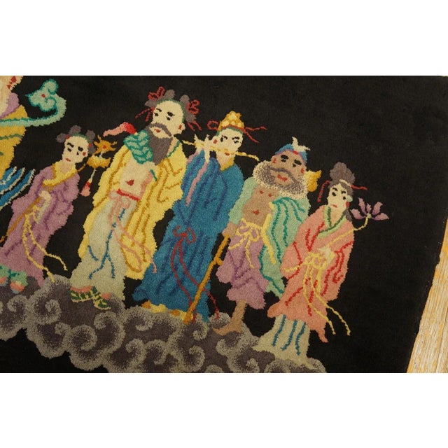 1920s Black Antique Chinese Art Deco Rug 10 Immortals Qing 2'7" X 4'10" Knotted Wool Carpet For Sale - Image 10 of 12