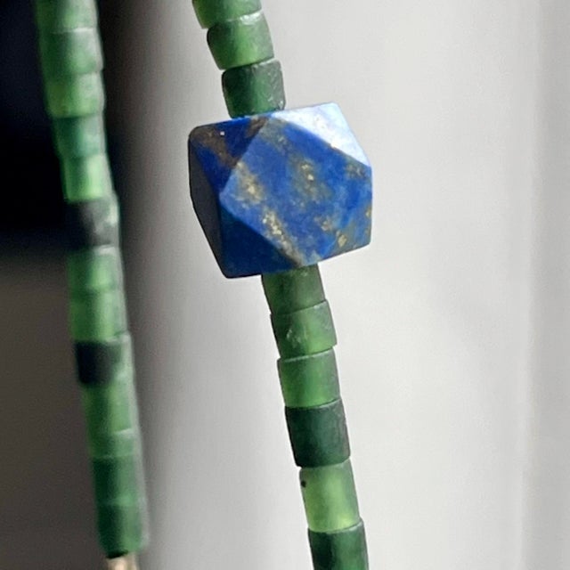 Lapis Lazuli Serpentine Tribal Gemstone Beaded Necklace Mid 20th Century For Sale - Image 9 of 10