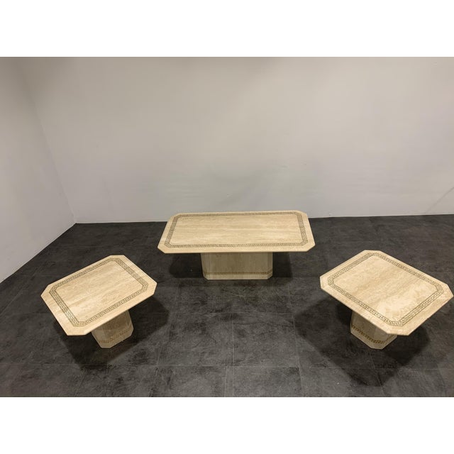 Beige Vintage Travertine Coffee Table and Side Tables, 1980s, Set of 3 For Sale - Image 8 of 8
