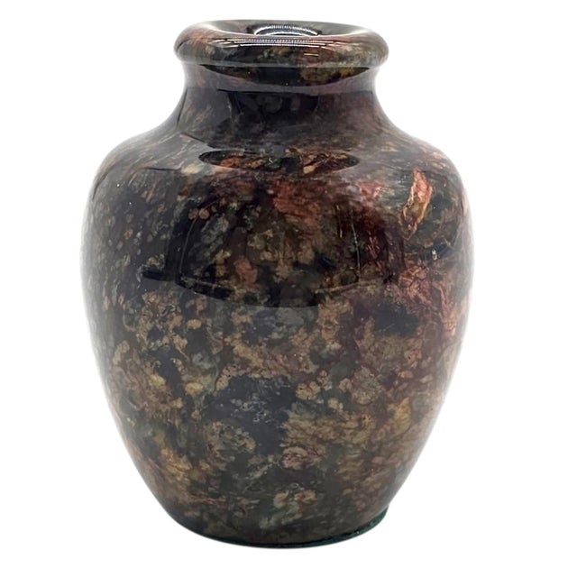Late 20th Century Vintage Polished Marble Stone Vase Autumn Tones Organic Modern Decorative Object 3.5" For Sale - Image 5 of 8