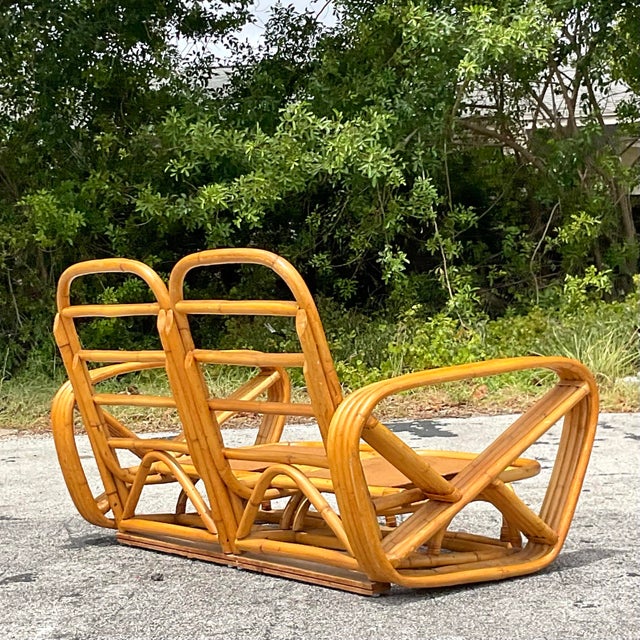 Vintage Coastal Four Strand Bent Rattan Loveseat After Frankl For Sale In West Palm - Image 6 of 9