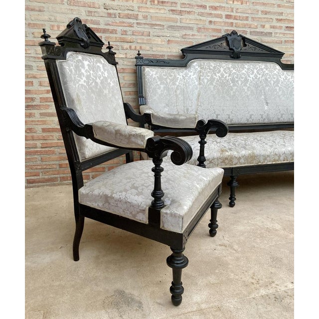 Alphonsine Armchairs in Ebonized Wood, 1900s, Set of 2 For Sale - Image 4 of 18