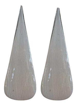 1970's Black and White Pin Stripe Murano Glass Lamps by Vetri-A Pair