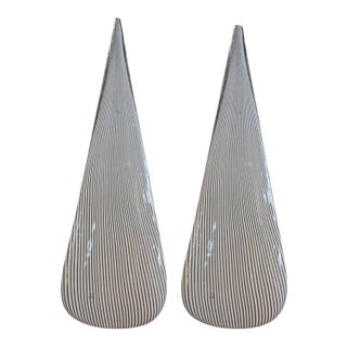 Pair of White Pin Stripe Murano Glass Lamps by Vetri For Sale