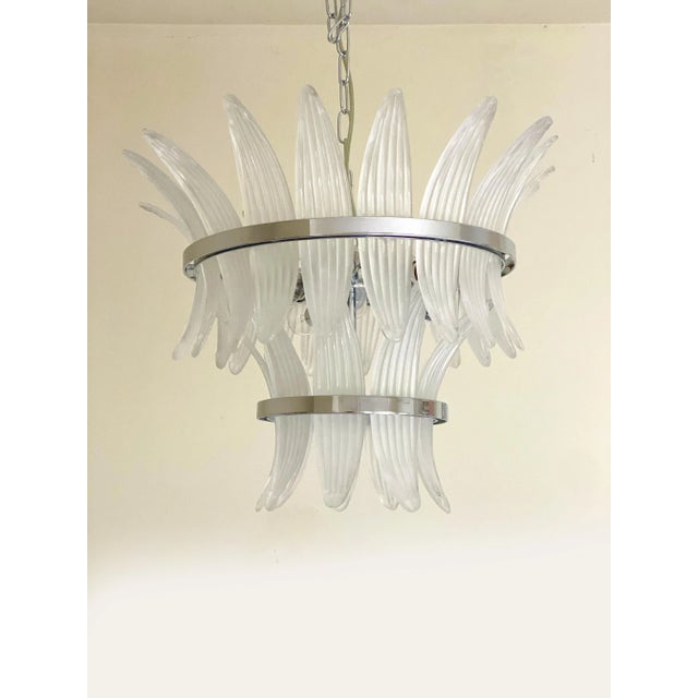 Metal Contemporary Sanded “Palmette” Murano Glass Chandelier For Sale - Image 7 of 13
