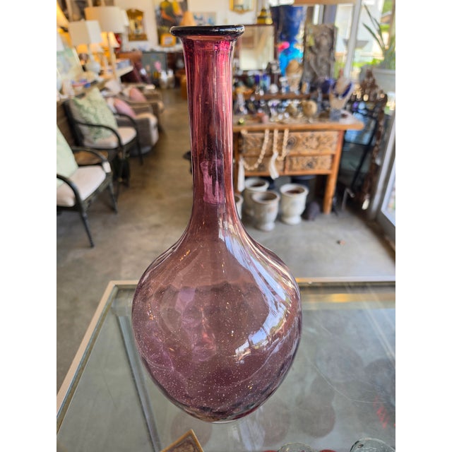 Purple 1970s Mid-Century Modern Hand-Blown Amethyst Purple Glass Decanter Bottle / Vase For Sale - Image 8 of 9