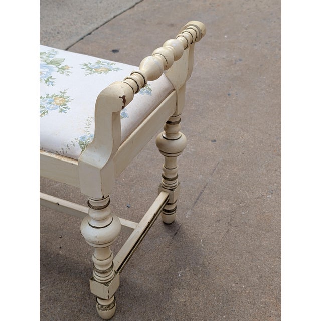Cream Vintage Chic Turned-Leg Cream Boho Bench For Sale - Image 8 of 13