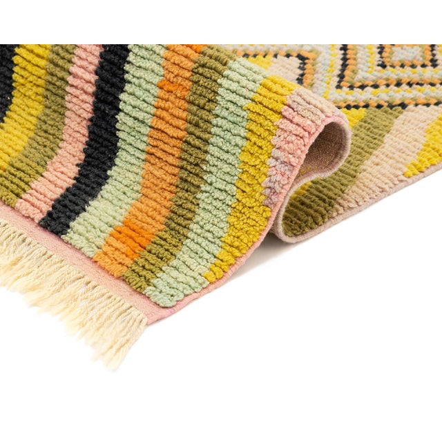 2020s Bold Diagonal Stripe Hand-Knotted Moroccan Wool Runner | 12'11" X 2'7" | One of a Kind For Sale - Image 5 of 10