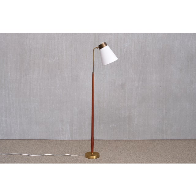 Mid-Century Modern Teak and Brass Floor Lamp with Adjustable Shade from Asea Belysning, Sweden, 1950s For Sale - Image 3 of 11