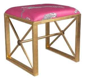 Scalamandre Maison by Port 68 Medallion Gold with Leaping Cheetah Bubblegum Single Bench