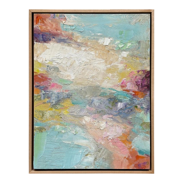 Contemporary "Tidal Pool" Abstract Oil Painting in Maple Float Frame For Sale