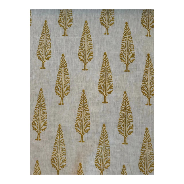 Schumacher Fabrics Juniper Block Print Linen Fabric in Yellow 5 Yards For Sale