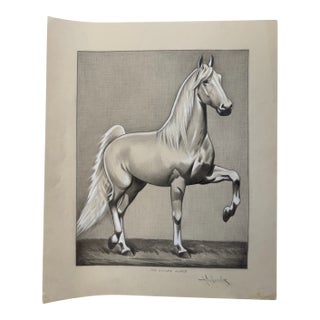1940s Original Signed Graphite Illustration of "The Golden Horse," 12 × 10 In. For Sale