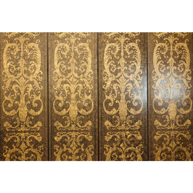 Late 20th Century Vintage Four-Panel Screen with Gilt Renaissance-Style Scroll and Urn Motifs For Sale - Image 5 of 18
