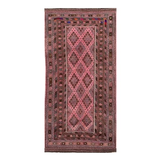 Maimana Kilim Gallery Rug, Handwoven Wool, 8x16, Rose & Chocolate For Sale