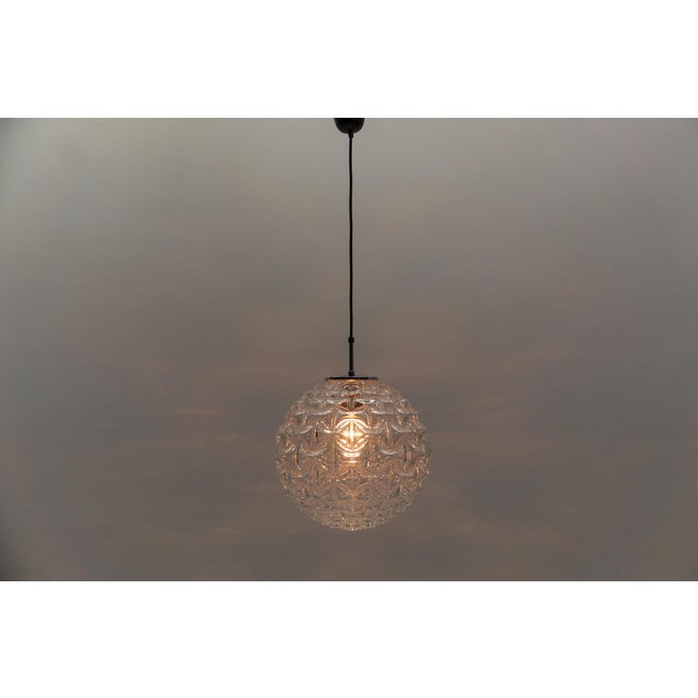 Metal Large Clear Glass 3D Pattern Ball Pendant Lamp, Germany, 1960s For Sale - Image 7 of 12