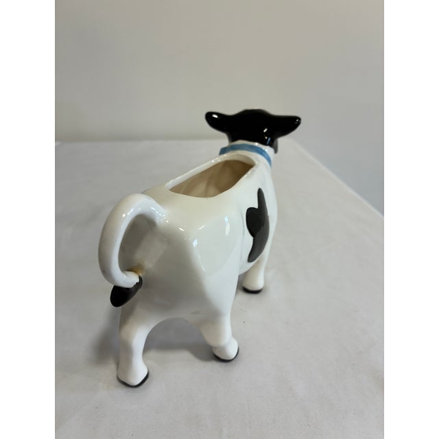 Late 20th Century Vintage Ceramic Cow Creamer With Blue Bow For Sale - Image 5 of 9