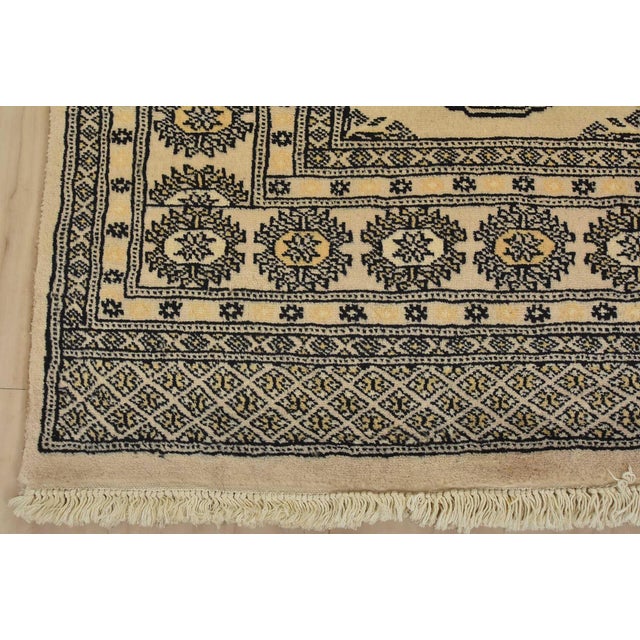 Beige Bokhara Rug 4′ X 6’3” Beige Wool Tribal Hand-Knotted Oriental Carpet For Sale - Image 8 of 11