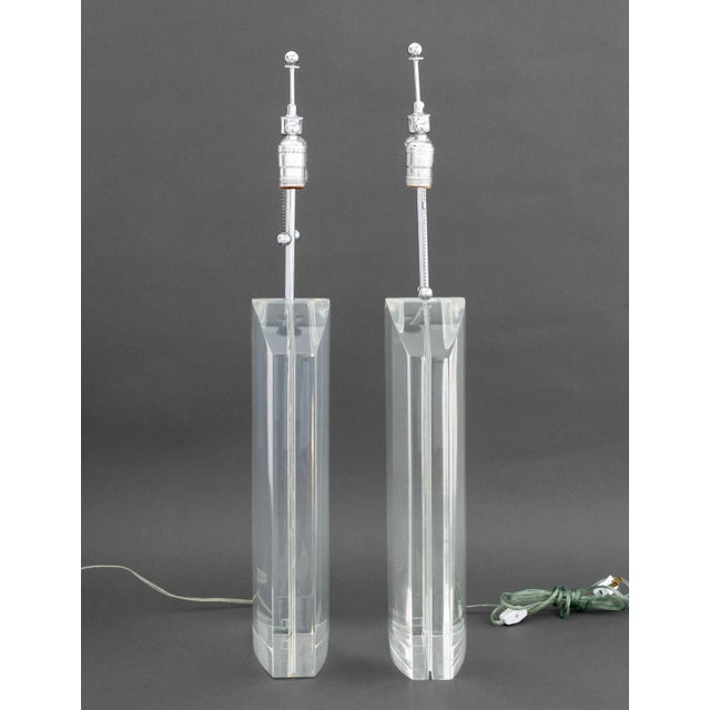Chrome Modern Clear Acrylic and Chrome Table Lamps, Pair For Sale - Image 8 of 8