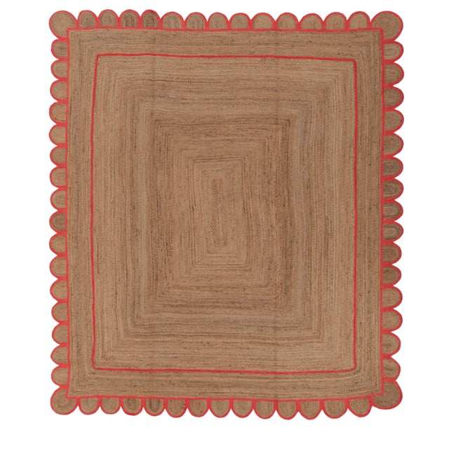Hot Red Scallop Jute Handmade Rug 5'x7' Ft. For Sale - Image 13 of 13