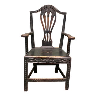 Chippendale Hand-Carved Hall Chair, 1750 For Sale