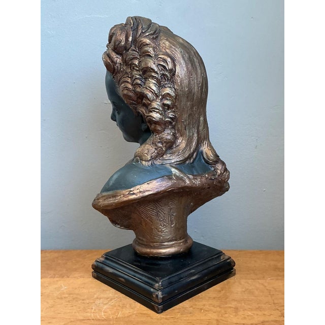 Black Vintage Gilt Tipped Carved Wood Female Bust For Sale - Image 8 of 18