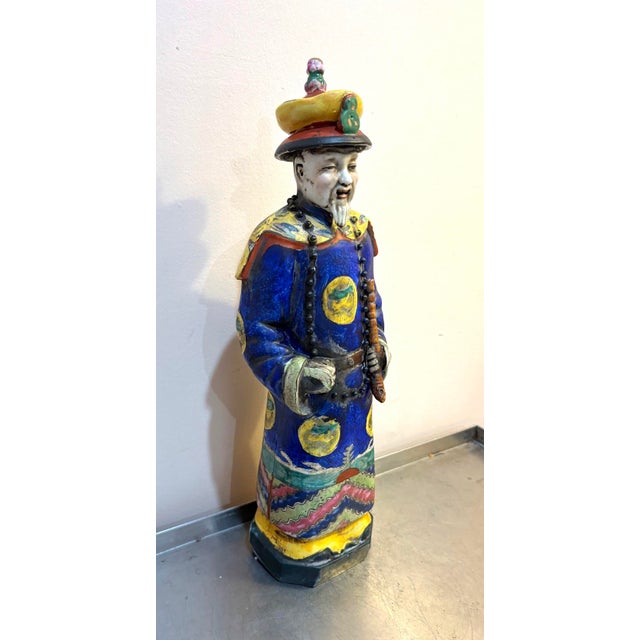 Mid-20th Century Chinese Hand-Painted Royal Man Figurine For Sale - Image 4 of 9