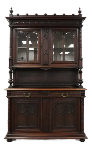 Vintage Gothic Revival Style Walnut Hutch Cabinet