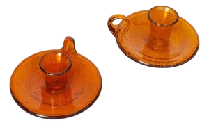 Orange Bubble Glass Candleholders, 1960s, Set of 2