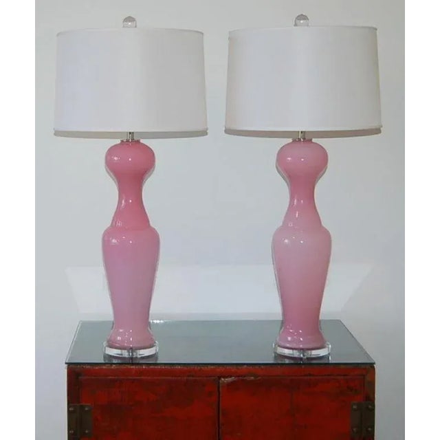 Mid-Century Modern Vintage Murano Glass Lamps Pink For Sale - Image 3 of 8