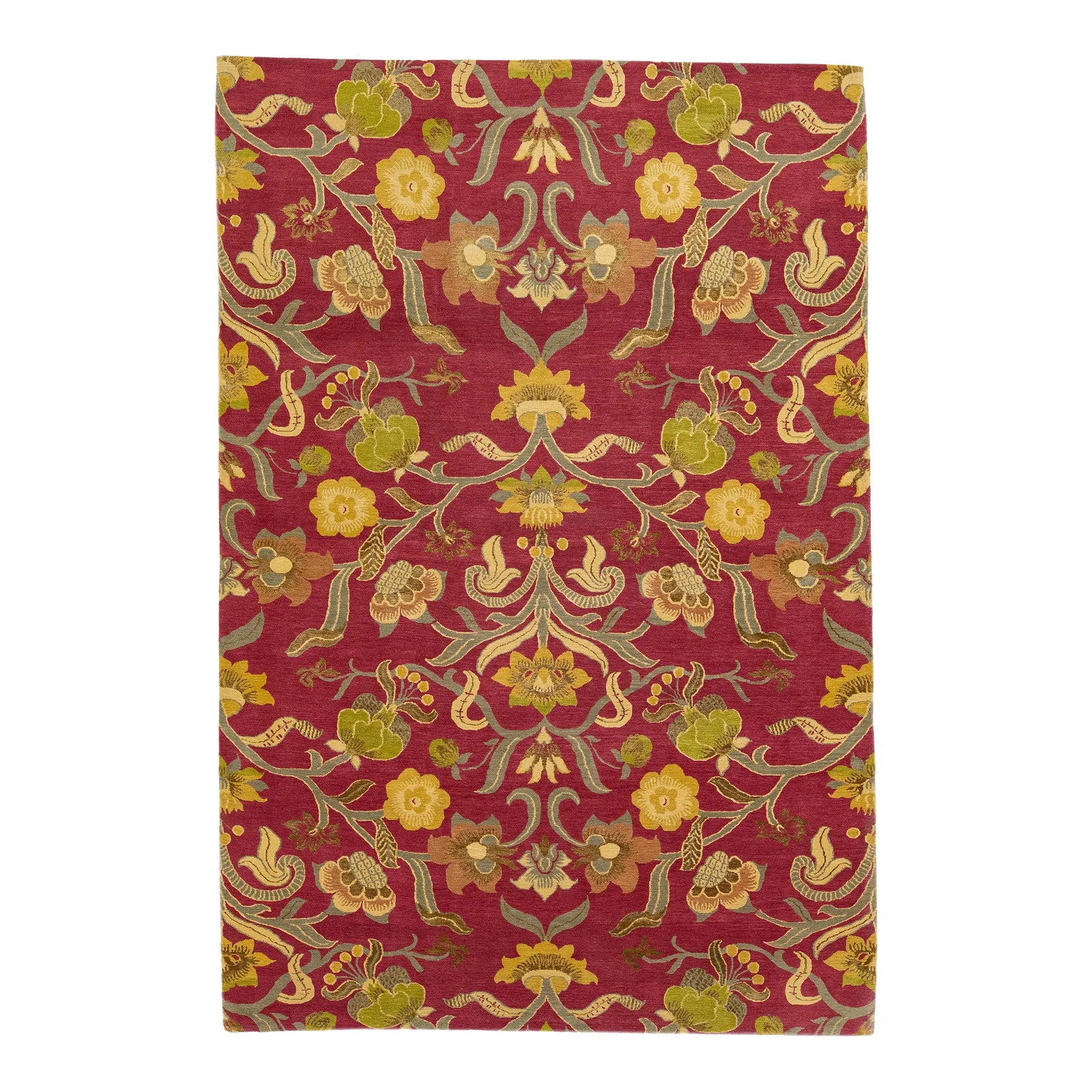 2010s Handmade Red Modern Nepalese Designed Floral Wool & Silk Rug ...