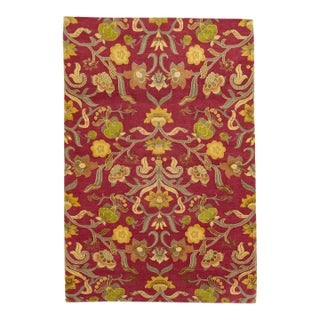 2010s Handmade Red Modern Nepalese Designed Floral Wool & Silk Rug For Sale