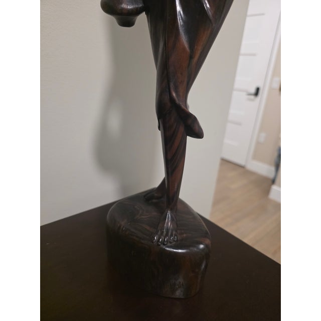1950s Monumental Mid-Century Two-Tone Macassar Ebony Balinese Harvest Maiden & Water Carrier Sculptures – Pair For Sale - Image 5 of 12