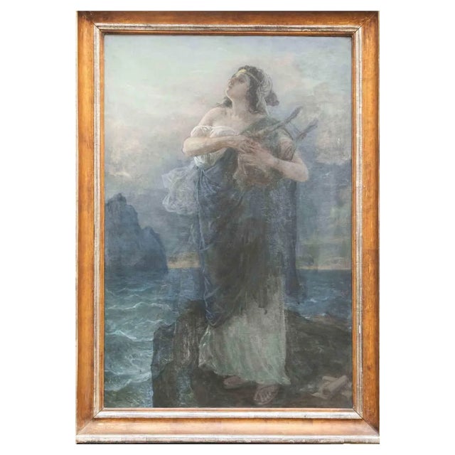 Symbolist Painter, Lady with Harp, 19th Century, Oil on Canvas, Framed For Sale