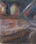 Wonderful mid century abstract expressionist landscape of bridge over water cityscape, circa 1960. Illegible signature...