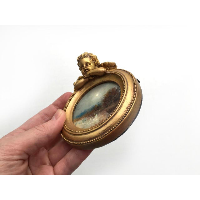 Gold Set of 3 Hand-Painted Original Miniature Oil Landscapes "Angelic Symphony" by Valeriya Serova For Sale - Image 8 of 14