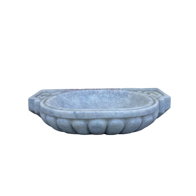 Banswara White Marble Wall-Mounted Sink With Carved Detail For Sale - Image 4 of 6