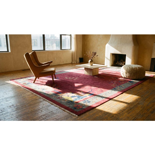 Extraordinary Display of the Chinese-Ness in a Red-Raspebery Background Color Antique Art Deco Rug For Sale - Image 14 of 15