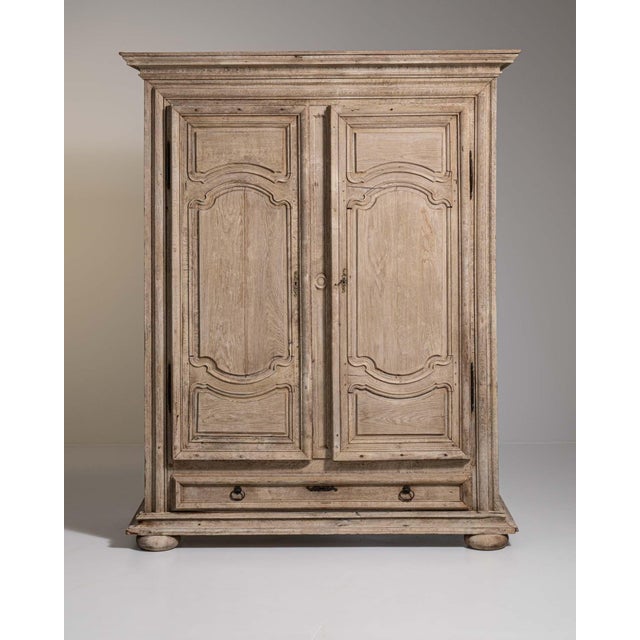 1800-1809 France Weathered Pale Grey Painted Oak Armoire For Sale - Image 9 of 11